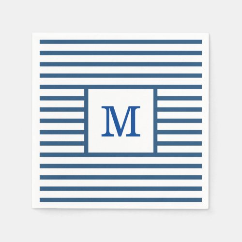 Dark Blue and White Stripes Custom Monogram Napkins