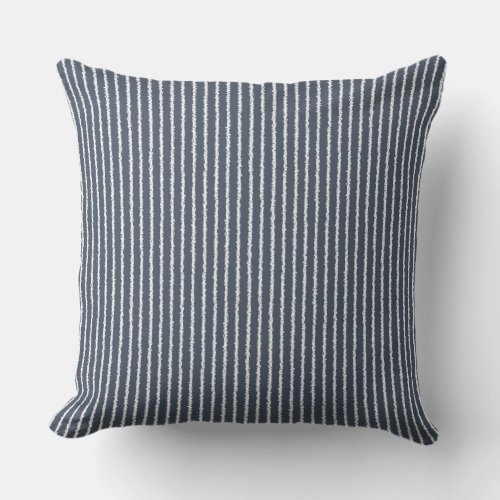 Dark Blue and White Stripes Outdoor Pillow