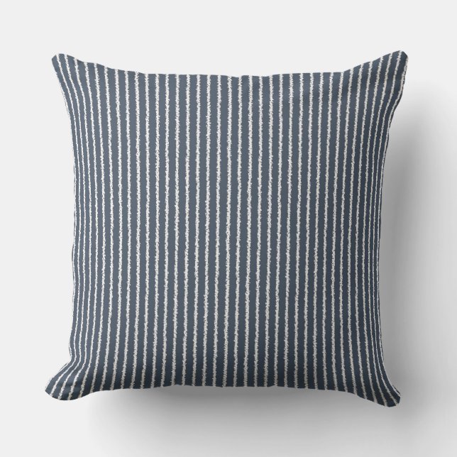 Dark Blue and White Stripes Outdoor Pillow (Front)