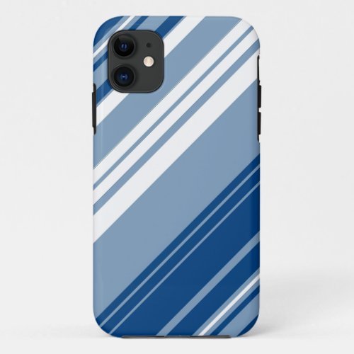 Dark Blue and White Stripes Pattern iPhone 11 Case