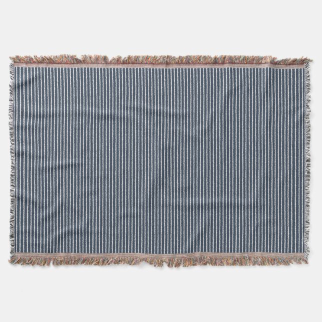 Dark Blue and White Stripes Pattern Throw Blanket (Front)