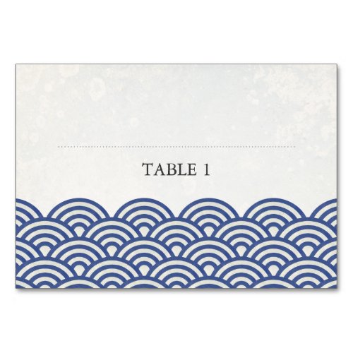 Dark Blue and White Stylized Waves Place Name Card