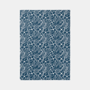 Dark Blue and White Tropical Flowers Outdoor Rug
