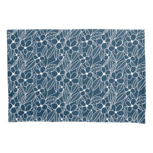 Dark Blue and White Tropical Flowers Pillow Case