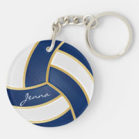 Blue, White and Black Volleyball - Customize Keychain, Zazzle