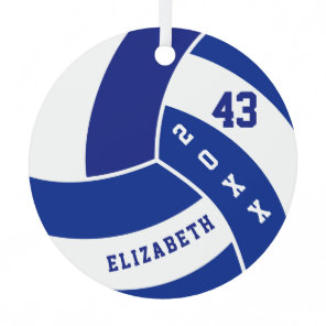 Dark Blue and White Volleyball Metal Ornament