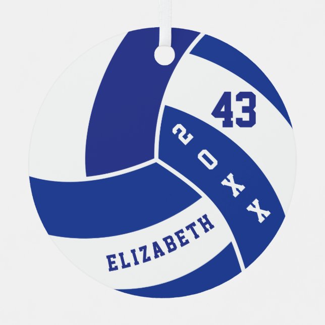 Dark Blue and White Volleyball Metal Ornament (Front)