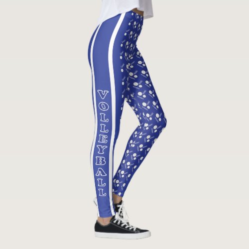 Dark Blue and White Volleyball Pattern Leggings