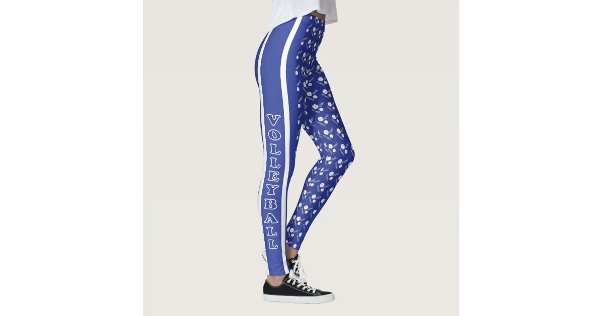 Dark Blue and White Volleyball Pattern Leggings