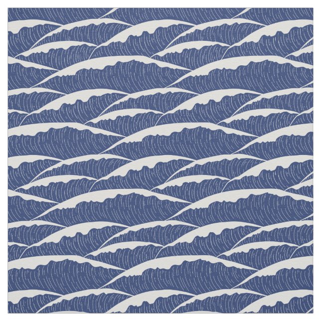 Dark Blue and White Waves Fabric (Swatch)