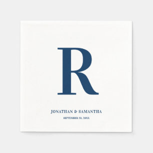 Dark Blue and White Wedding Monogram Modern Napkins
