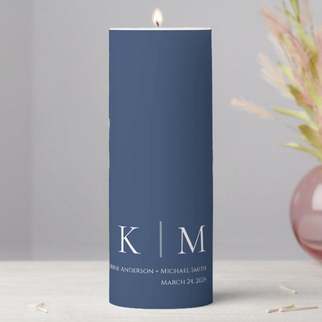 Dark Blue and White-Wedding-Monogram- Pillar Candle (In Situ)