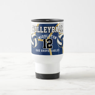 Dark Blue and White with Gold  Volleyball Sport Travel Mug
