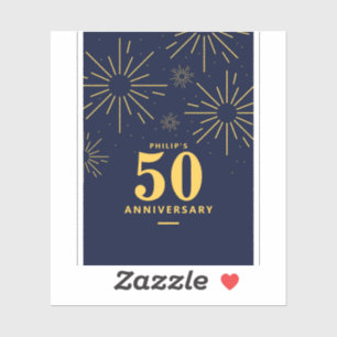 Dark Blue and Yellow Fireworks 50th Anniversary Sticker