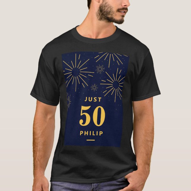 Dark Blue and Yellow Fireworks 50th Anniversary T-Shirt (Front)