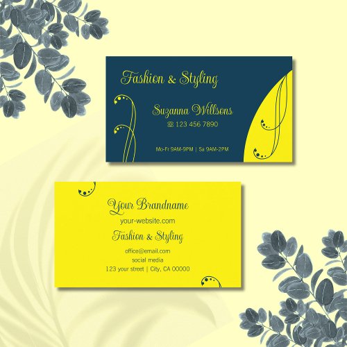 Dark Blue and Yellow Ornamental Squiggled Ornate Business Card