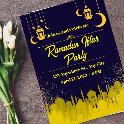 Dark Blue and Yellow Ramadan Iftar Party Invitation