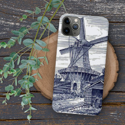 Dark Blue Antique Delft Blue Dutch Windmill iPhone 11 Pro Max Case