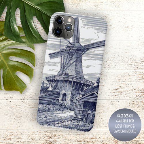 Dark Blue Antique Delft Blue Dutch Windmill iPhone 11 Pro Max Case