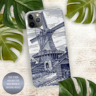 Dark Blue Antique Delft Blue Dutch Windmill iPhone 16 Pro Max Case
