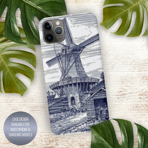 Dark Blue Antique Delft Blue Dutch Windmill iPhone 11Pro Max Case