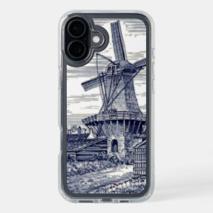Dark Blue Antique Delft Blue Dutch Windmill iPhone 16 Plus Case