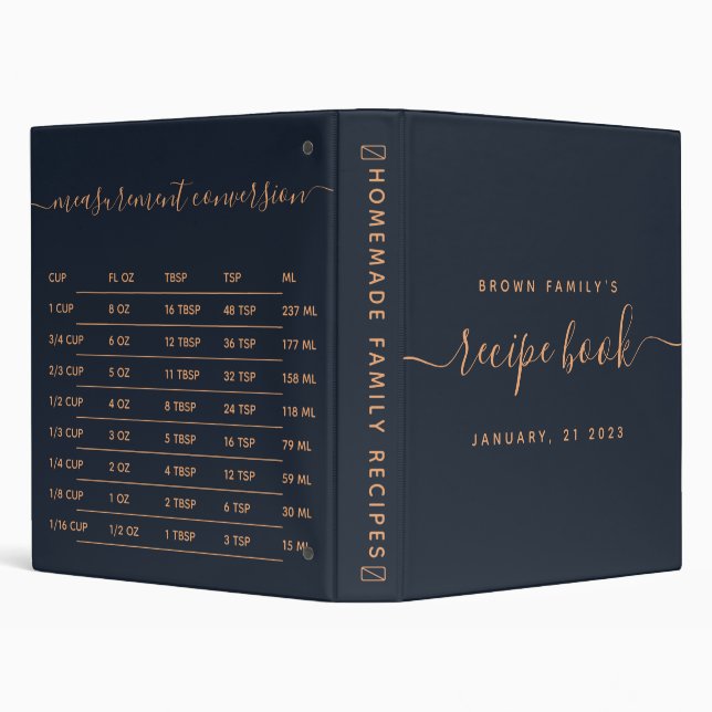 Dark Blue Apricot Kitchen Measurement Cook Recipe 3 Ring Binder (Background)