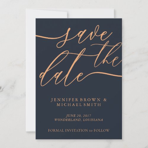 Dark Blue Apricot Wedding Save Date Photo Save The Date