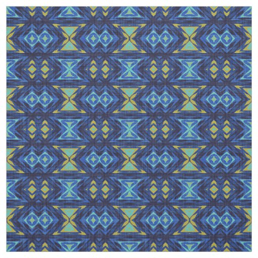 Dark Blue Aqua Turquoise Green Yellow Ethnic Look Fabric