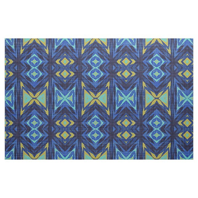 Dark Blue Aqua Turquoise Green Yellow Ethnic Look Fabric (Fat Quarter)