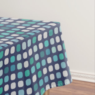 Dark Blue Aqua Turquoise Round Squares Pattern Tablecloth