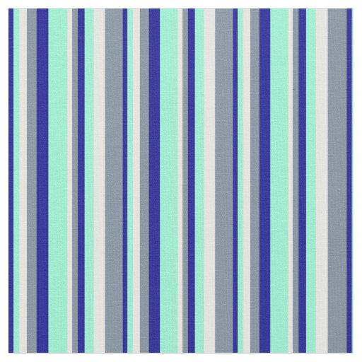 Dark Blue, Aquamarine, White & Light Slate Gray Fabric