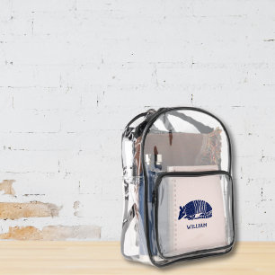 Dark Blue Armadillo Graphic Personalized Clear Backpack