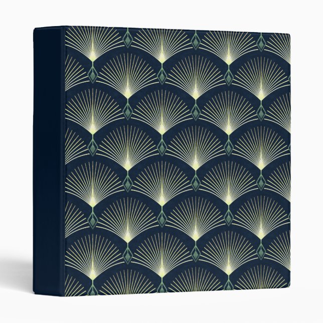 Dark Blue Art Deco Stylish Geometric 3 Ring Binder (Front/Spine)