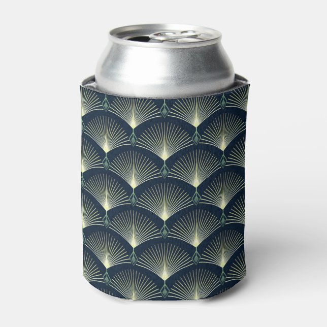 Dark Blue Art Deco Stylish Geometric Pattern  Can Cooler (Can Front)