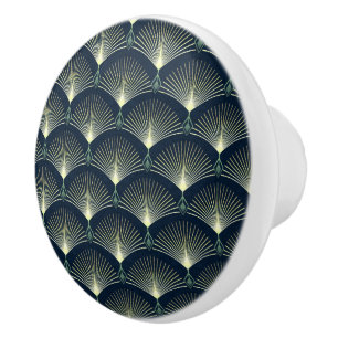 Dark Blue Art Deco Stylish Geometric Pattern Ceramic Knob