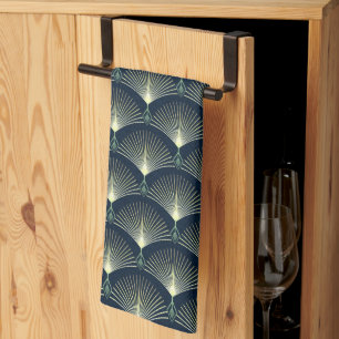 Dark Blue Art Deco Stylish Geometric Pattern Kitchen Towel