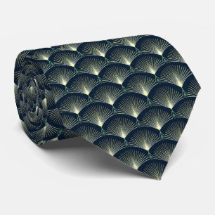 Dark Blue Art Deco Stylish Geometric Pattern Neck Tie