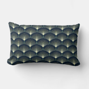 Dark Blue Art Deco Stylish Geometric Pattern Throw Lumbar Pillow