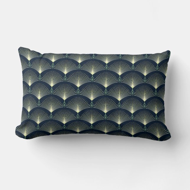 Dark Blue Art Deco Stylish Geometric Pattern Throw Lumbar Pillow (Front)