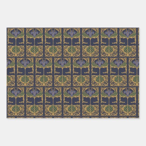 Dark Blue Art Nouveau Old Book Wrapping Paper Sheets