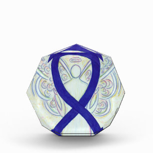 Dark Blue Awareness Ribbon Art Paperweight Award