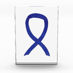 Dark Blue Awareness Ribbon Art Paperweight Award