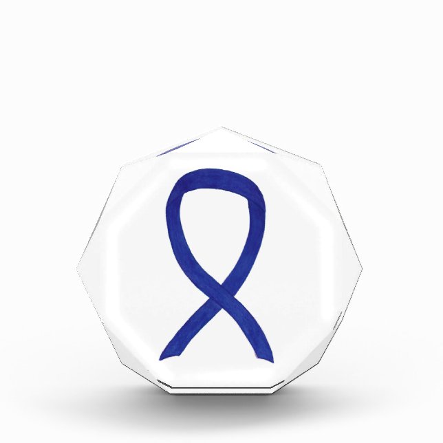 Dark Blue Awareness Ribbon Art Paperweight Award  (Front)