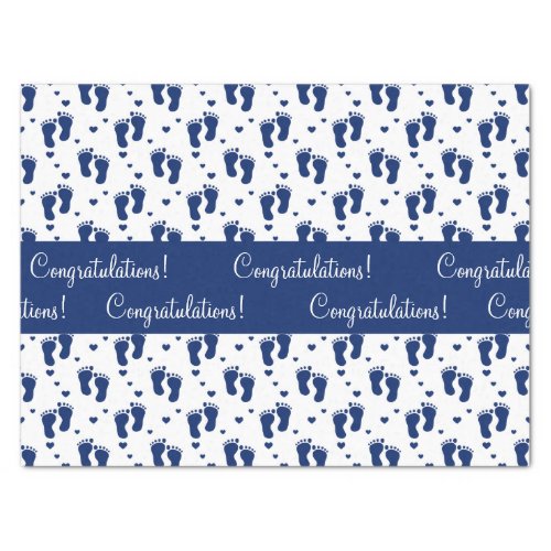 Dark Blue Baby Footprints and Hearts Tissue Paper