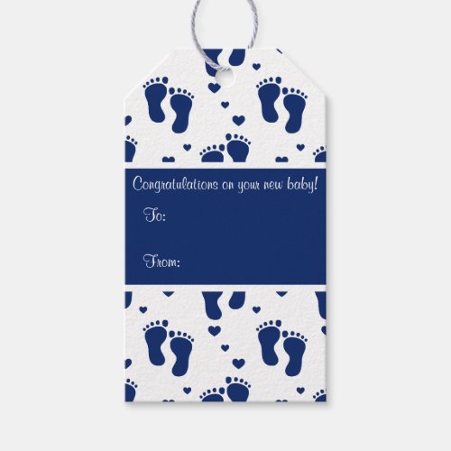 Dark Blue Baby Footprints Gift Tags