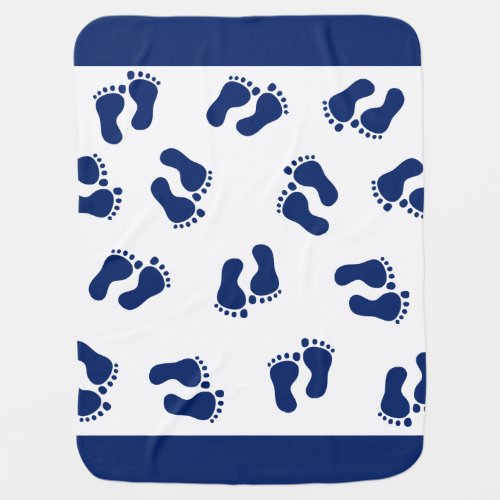 Dark Blue Baby Footprints Swaddle Blanket