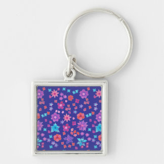 Dark Blue Background Flower-Power Keyring