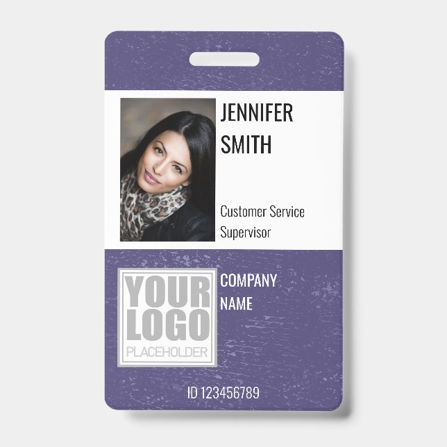 Dark Blue Background Logo Template Employee Staff Badge (Front)
