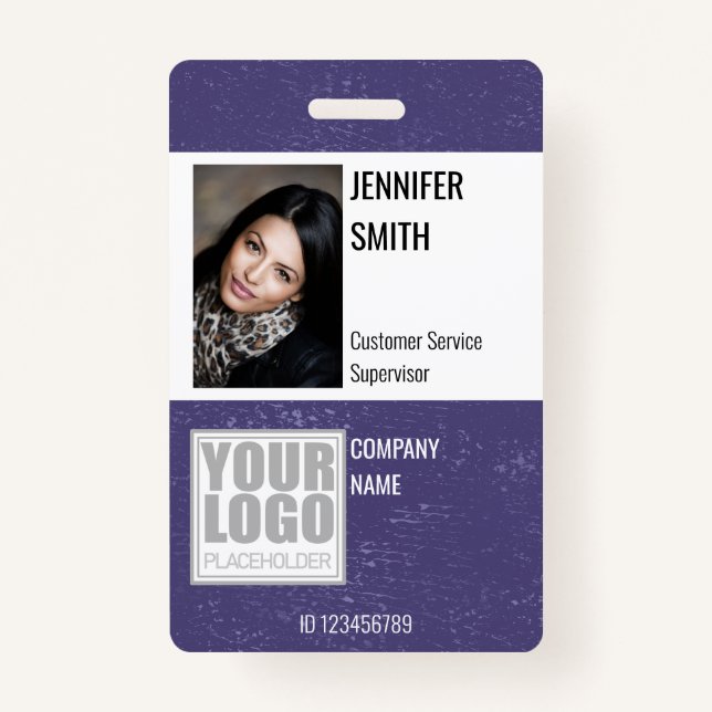 Dark Blue Background Logo Template Employee Staff Badge (Front)